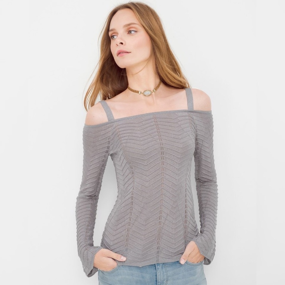 WHBM Cold-Shoulder Silver Pullover Sweater